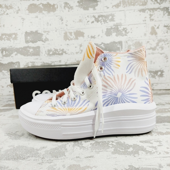 New Converse Chuck Taylor All Star Move Hi Floral White Platform Sneakers A574 - Picture 1 of 9
